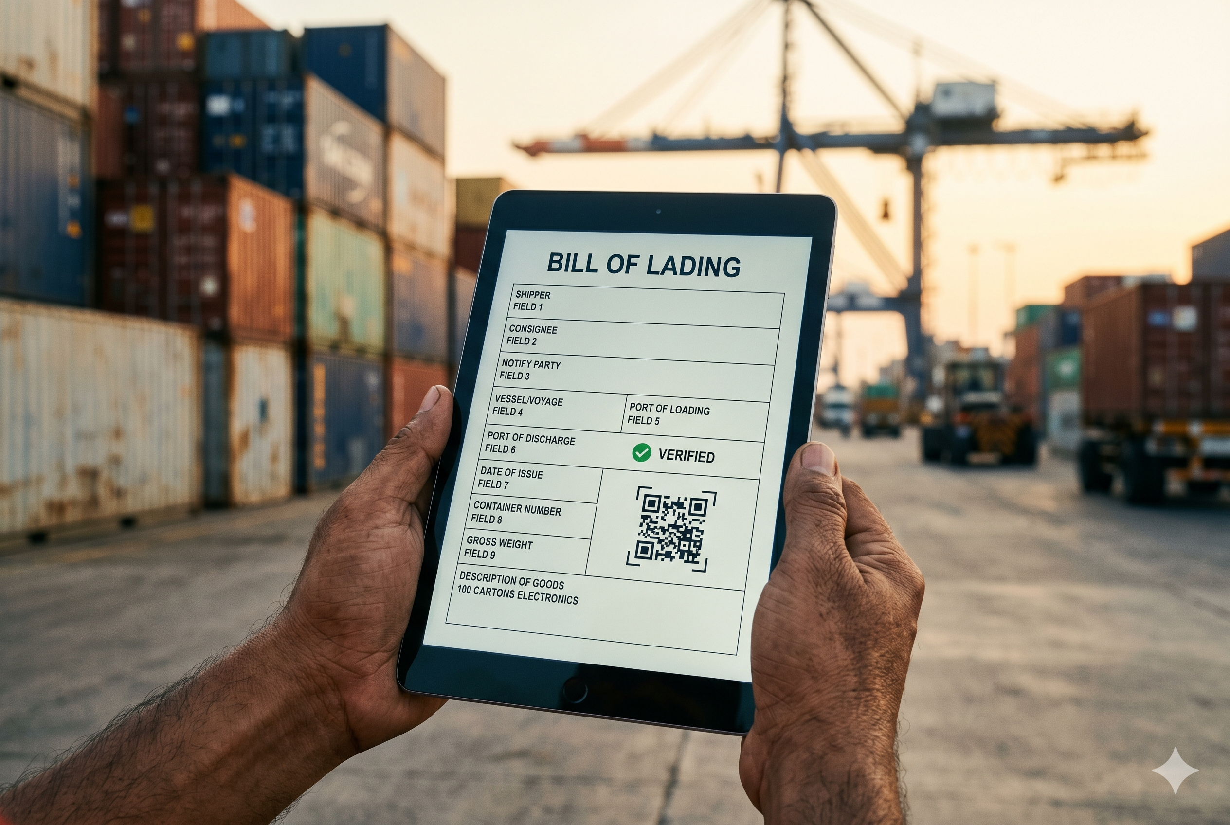 Tablet displaying a digital Bill of Lading