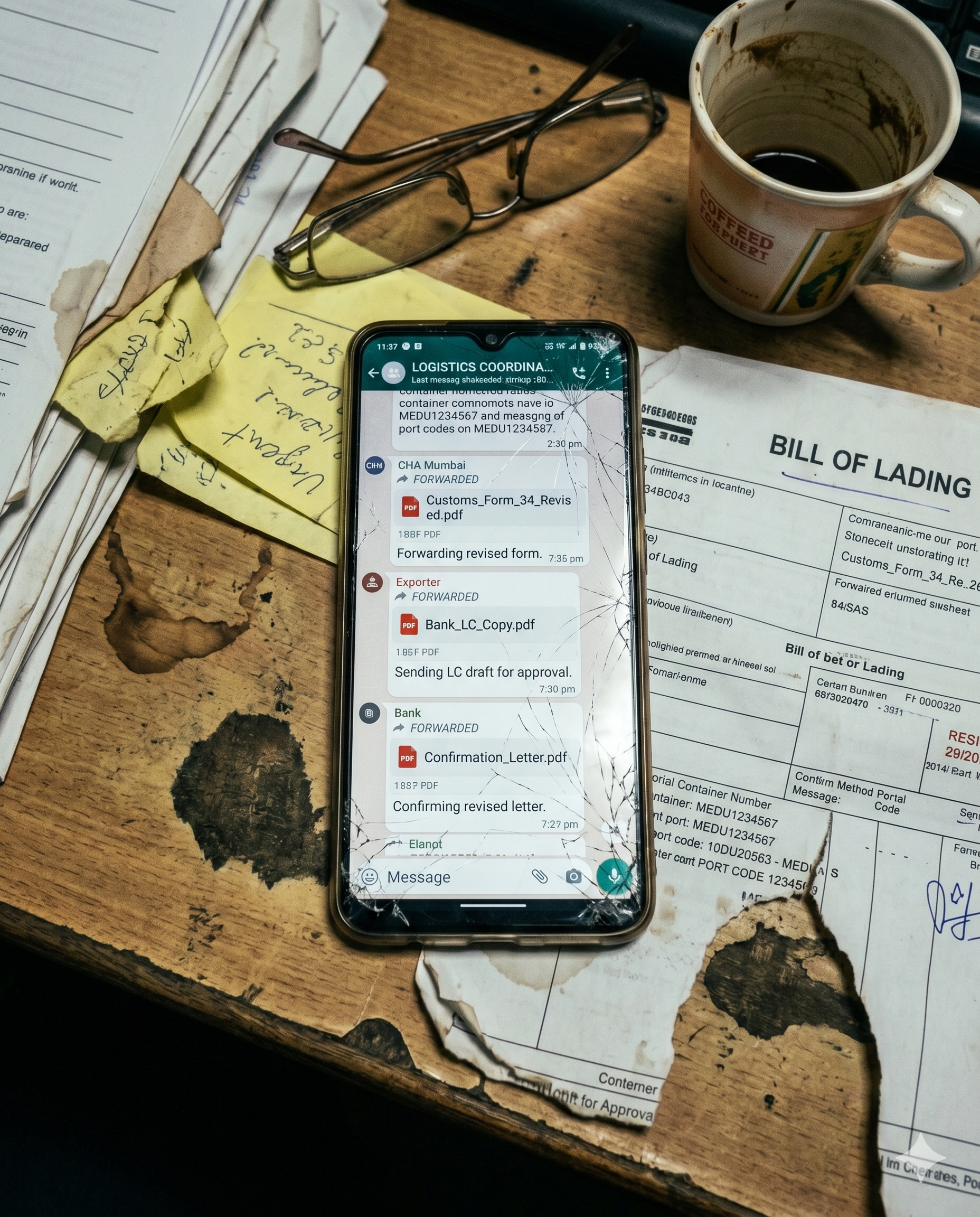 Phone showing chat threads of forwarded shipping documents