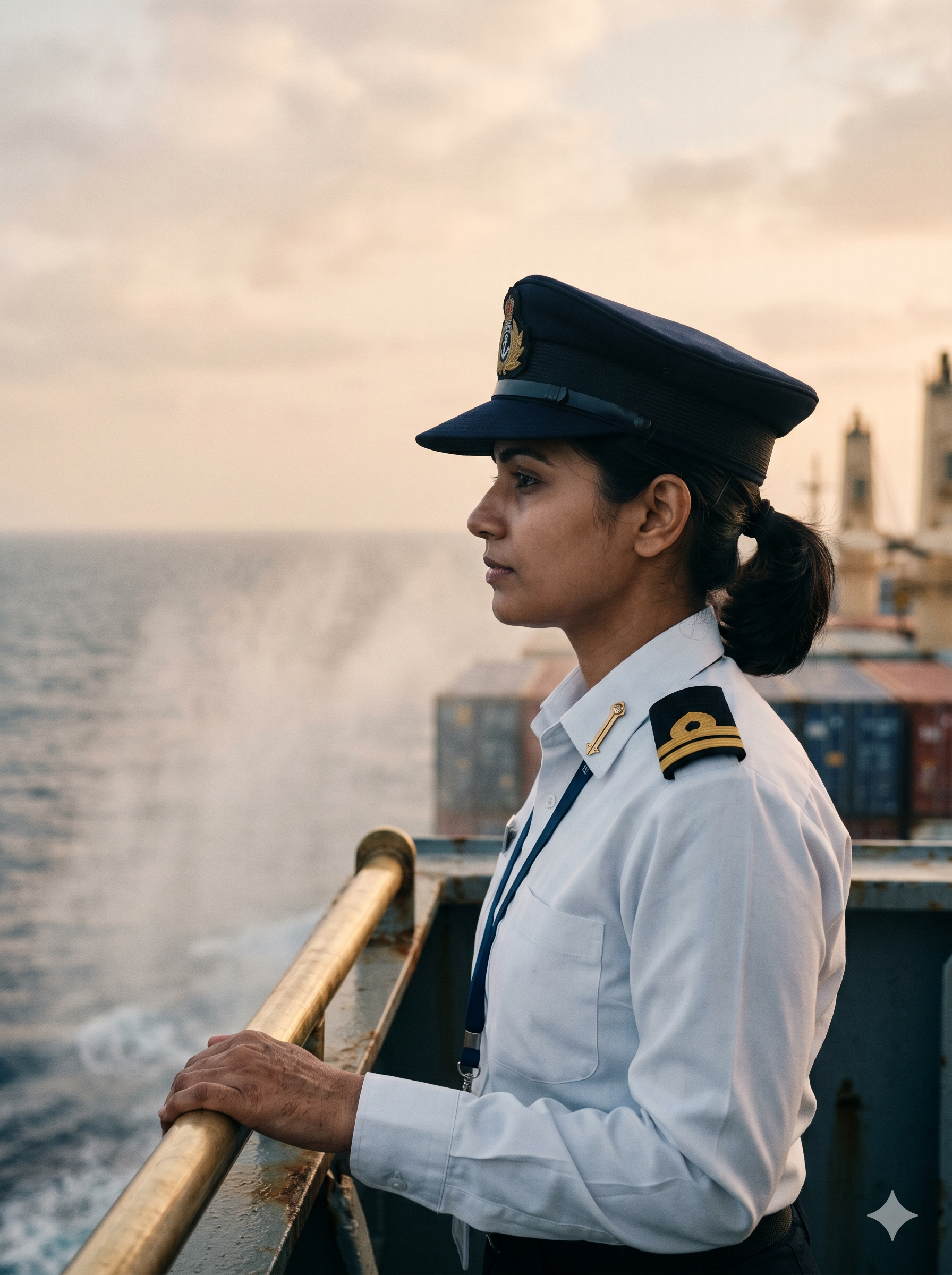 A shipping line officer on a container vessel deck